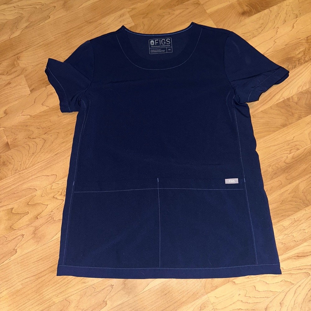 FIGS Technical Collection Scrub Top Medical Short Sleeve Round Neck 2 Pocket XS